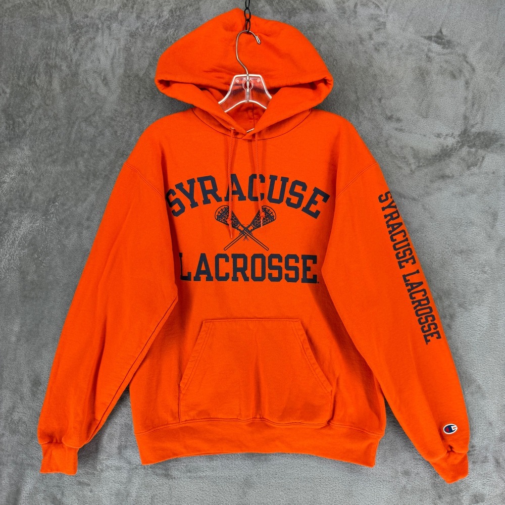 Syracuse Hoodie Mens M Orange NCAA Lacrosse Eco Fleece Champion EUC